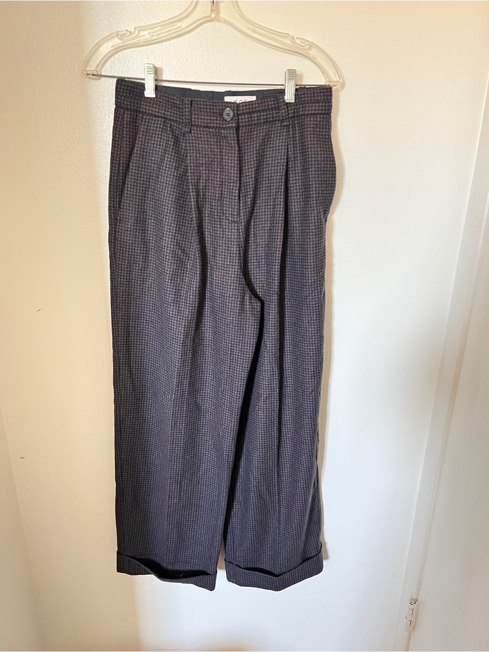 COS Women’s Wool Blend Pleated Wide Leg Cropped Trousers Blue US 4